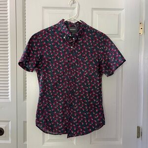 Bonobos Riviera Black and Pink Casual Button Down Shirt Floral Pineapple Design